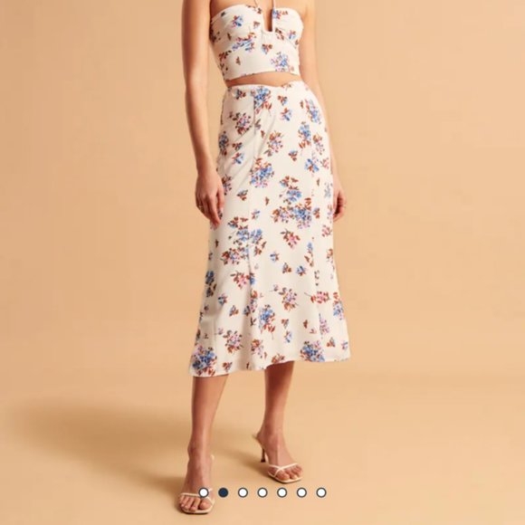 Abercrombie Dipped Waist Midi Floral Skirt XL Petite - NEW - Picture 7 of 16